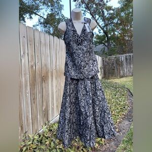 Anthropologie Tracy Reese Metallic Rose V Neck Embellished dress set NWT